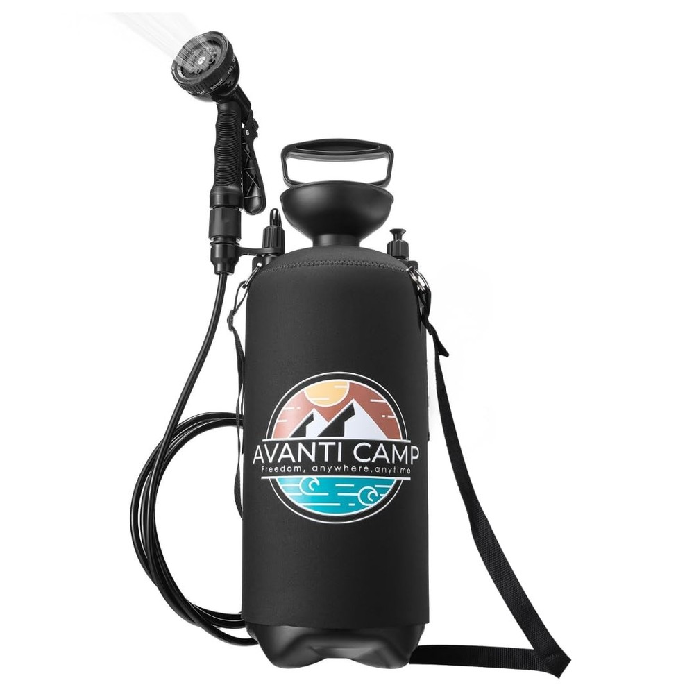AVANTI CAMP 2.1 Gallon Pressurized Portable Camping Shower | 10-Mode Spray Head