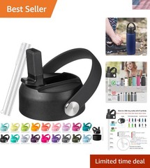 Modern Black Straw Lid with Flexible Handle for Hydro Flask Wide Mouth Bottles