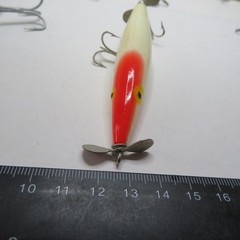 FISHING LURE UNKNOWN 3¾ » VINTAGE TORPEDO REDHEAD & WHITE