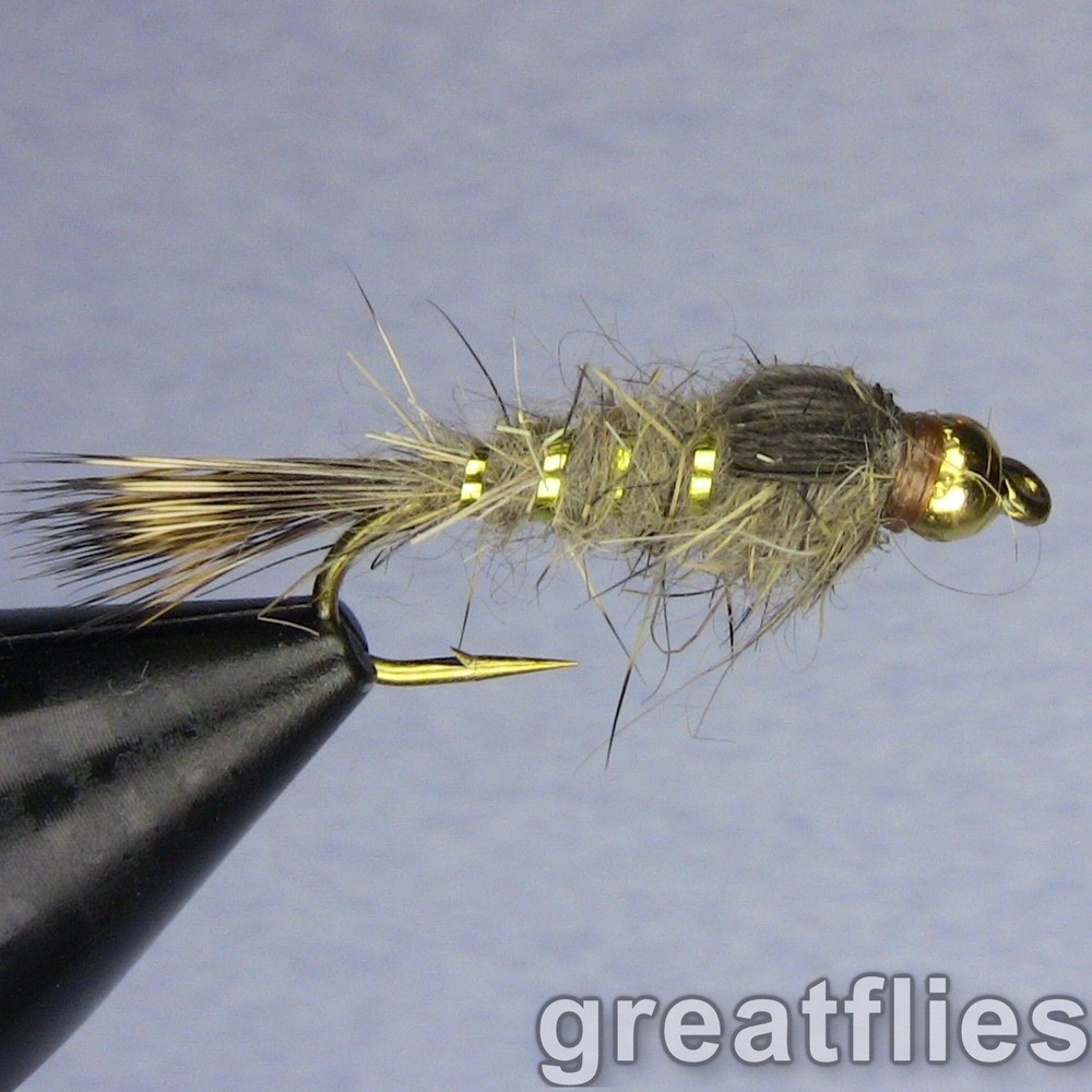 1 dozen (12) – Gold Ribbed Hare&rsquo;s Ear – Bead Head