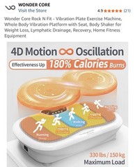 Wonder Core Rock N Fit 4D-Vibration Plate, LCD, Remote, Chair, 330 lb, Gray