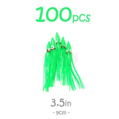 100pcs 3.5&Prime; Green Squid Skirt Hoochies Rock Fishing Lures Trolling Octopus 9cm