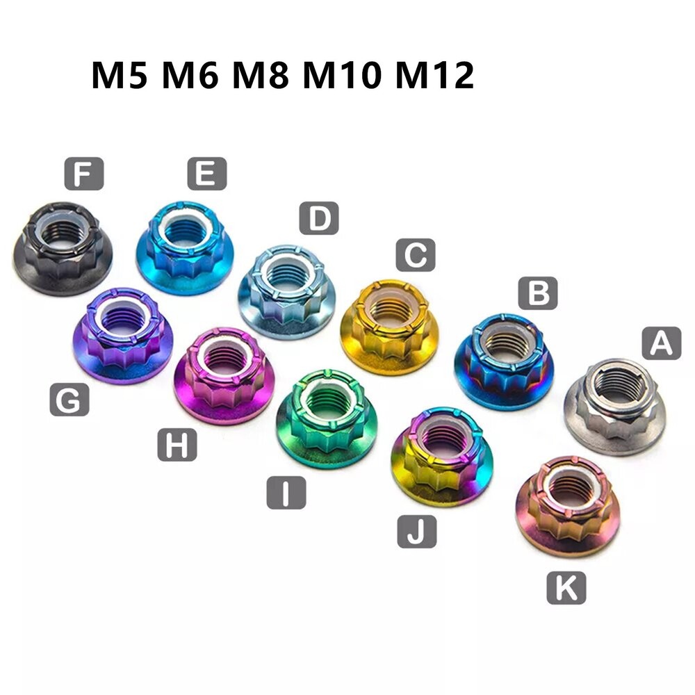 Ti Titanium 12 Point Nuts M5 M6 M8 M10 M12 Bicycle Flange Nylon locking Nut