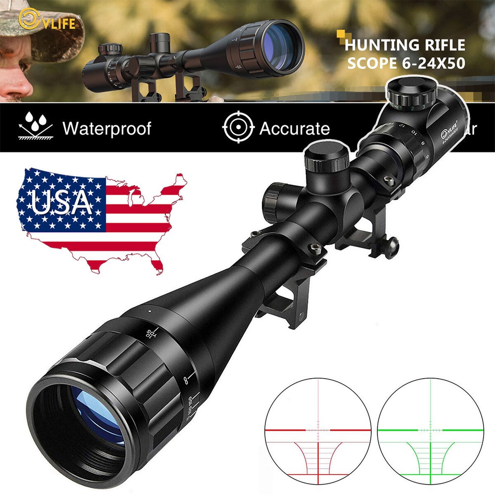 CVLIFE Rifle Scope 6-24×50 AOE Red & Green Illuminated Gun Scope w/ Free Mounts