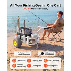 Uimoso Foldable Beach Fishing Cart, 200 lbs Capacity, Carbon Steel, 13 in Wheels