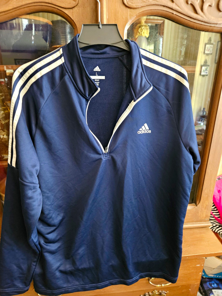 Adidas Golf Men&rsquo;s L Blue/White 1/4 Zip Mock Neck Long Sleeve Polo