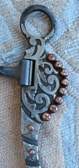 Shank Snaffle Iron Horse Bit Silver Scroll Design Copper Dots Lip Chains