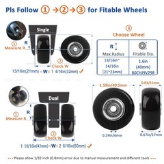 Luggage Wheels Replacement Kit 4PC Diameter 1.6in/40mm Thick 0.7in/17mm PU Wh…