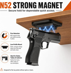 Gun Magnetic Mount Holder 55lbs Magnet Holster Concealed in Car Wall Desk