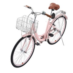 26&Prime; Beach Cruiser Bike 1-Speed City Bicycle with Basket for Women Ladies Pink