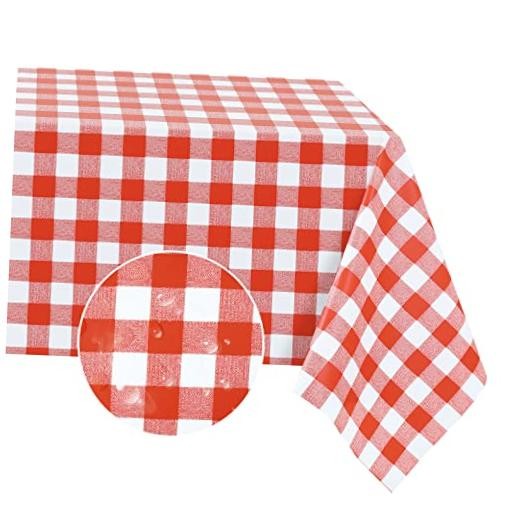 Rectangle Vinyl Tablecloth, 100% 52&Prime; x 70&Prime; (Rectangular) Red and White