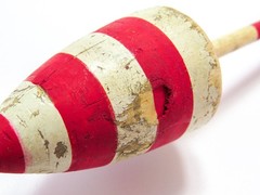 Unknown 8-1/2&Prime; Vintage All-Wood Fishing Bobber Float, Red White Stripes, Yellow