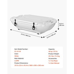 Uimoso 40QT Floating Cooler Ice ChestDual-Sided Lids for Water Land & Lake White