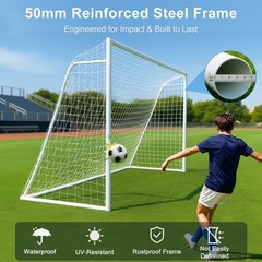 Heavy Duty Soccer Goal 16×7 ft 50mm Steel Tube with 6 Trainning Cones & 1 PE Net