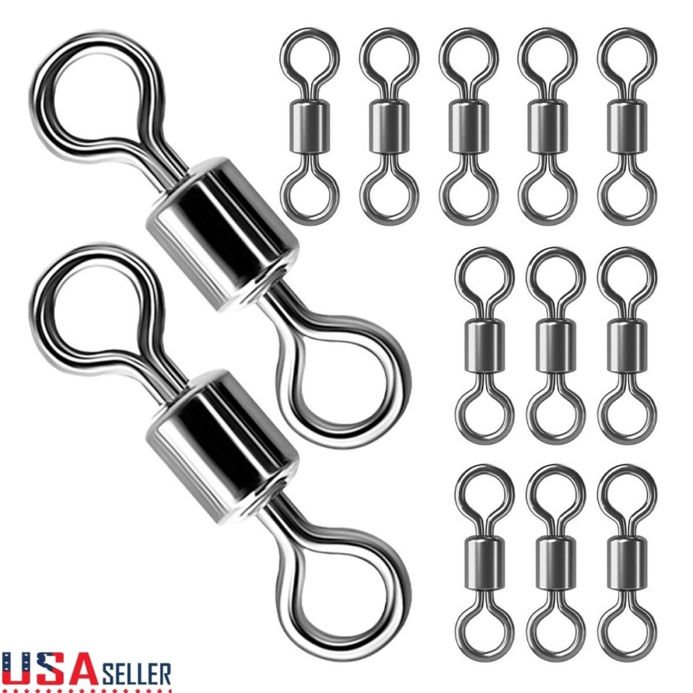 100PCS Rolling Barrel Swivel 42-330lb Fishing Swivels Solid Ring #1-#8,1/0-6/0