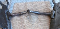 Shank Snaffle Iron Horse Bit Silver Scroll Design Copper Dots Lip Chains