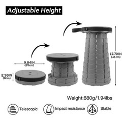 Telescoping Stool Collapsible Portable 330lb Max Load Camping Folding Seat Grey