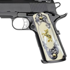1911 Grips Full Size Ivory Pearl Gold Rampant Colt Horse Medallion Government
