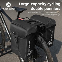 WEST BIKING Bike Double Pannier Set Waterproof Bicycle Rear Rack Pack Bag 32L