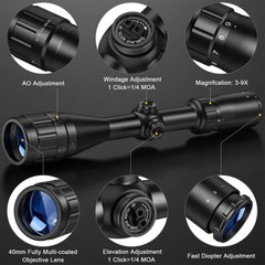 3-9X40AO Hunting Tactical Rifle Scope Crosshair Mil-Dot Reticle with 20mm Mounts