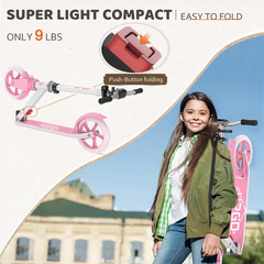 UPGO Kick Scooter for Ages 6+, 240 LB Max Load, Foldable, 8-Inch Wheels, Pink