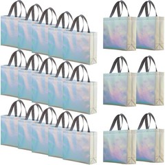 60 PCS Iridescent Reusable Gift Bags With Handles 12.6×10.6×3.9 Inch Tote