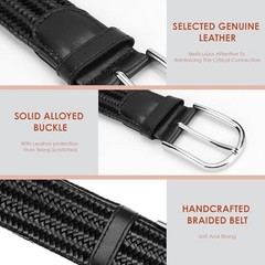 Genuine Leather Braided Belt for Men, 3.5cm Wide Stretch Woven Golf Belt,