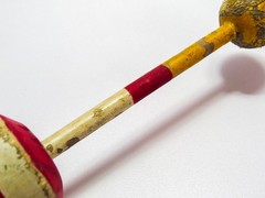 Unknown 8-1/2&Prime; Vintage All-Wood Fishing Bobber Float, Red White Stripes, Yellow