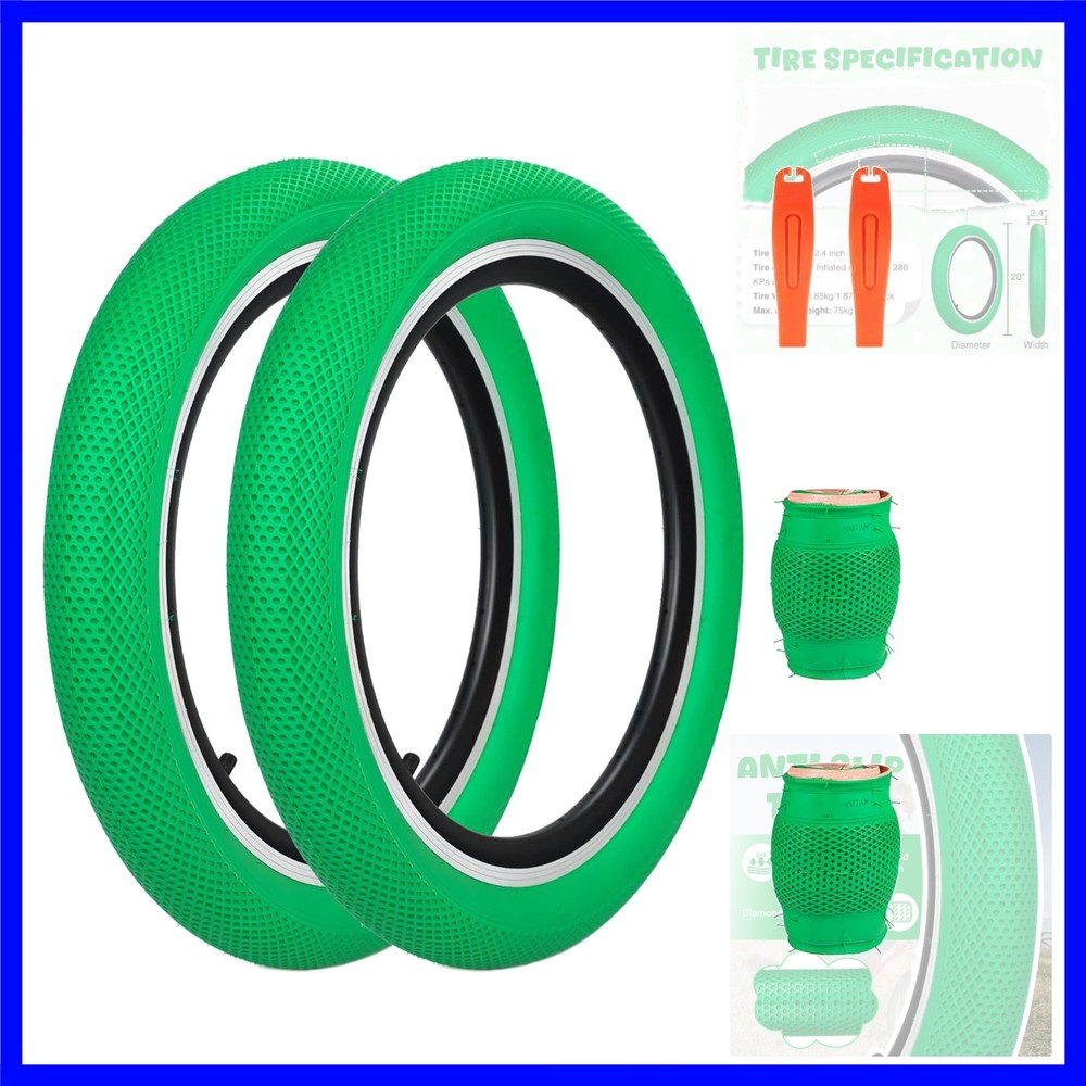 20 inch Kids Bike Tire Colorful Anti-Slip Tire 20 x 2.4 inch Foldable Replace…