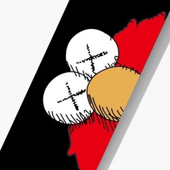 KAWS Art Theme Skateboard Deck with Black Red White Tan Graphic Design