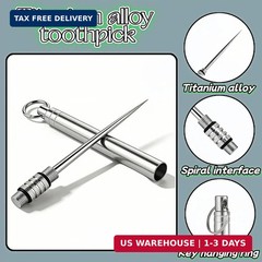 Portable Titanium Toothpick, Multi-Functional Reusable Stainless Steel Silver