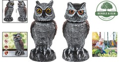 Realistic Fake Owl Scarecrow Set – Rotating Head Bird Repellent for Gardens