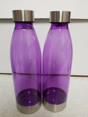 Two (2)WATER BOTTLE Purple sports/gym Plastic BPA Free Stainless Steel Lid 22 oz