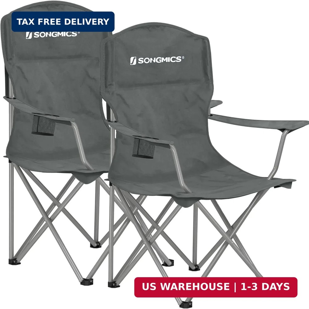 SONGMICS 2 Pack Folding Camping Chairs, 330 lb Capacity Folding Lawn Chairs, wit