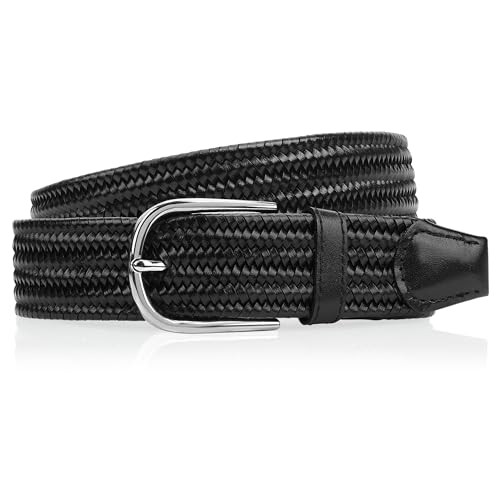 Genuine Leather Braided Belt for Men, 3.5cm Wide Stretch Woven Golf Belt,