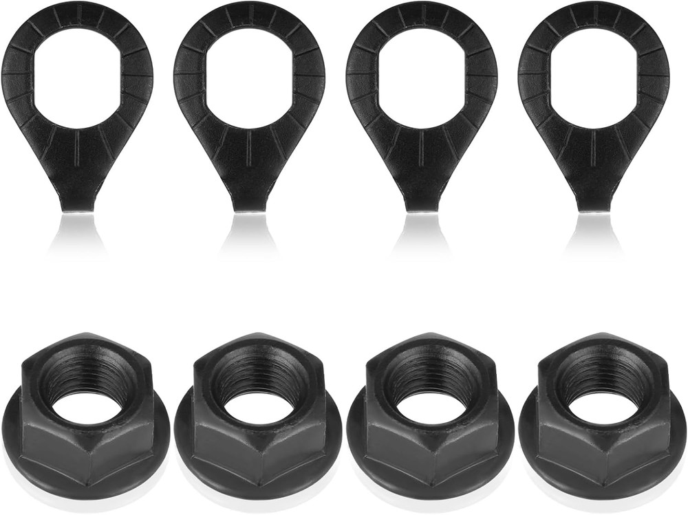 8pc Black Bike Axle Nut Safety Washer Kit 3/8 Inch Bicycle Hub Flanged Nut Set