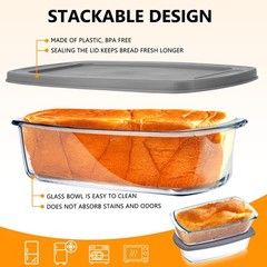BAKEWAY Glass Loaf Pans for Baking Bread with Lids – 1.9 10.6×5.5×2.8in, Gray