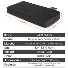 WEST BIKING Bicycle Manned Cushion Mountain Bike Back Shelf Seat Cushion Comfort