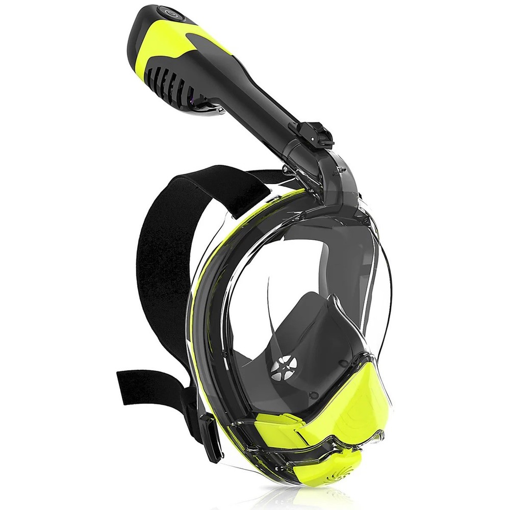 Full Face Snorkel Mask Black Yellow w/ Action Camera Mount Open Box