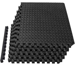 Black Interlocking Foam Square Gym Mat Floor Tiles Set w/ Edge Pieces