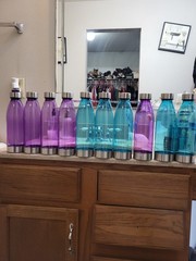 22oz Blue Plastic Water Bottle w/ Stainless Steel Lid & Base Carry Strap BPA-Fre