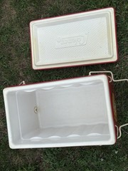 Vtg Red Metal Coleman Cooler with Folding Handles 1974 Germany World Cup Horse