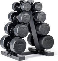 CAP Rubber Coated Hex Dumbbell Set with Storage Rack | 100–210 Lb Options, Space