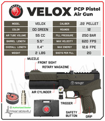 Hatsan Velox Bolt Semi-Auto PCP OD Green .22 Cal Air Pistol HGVLX22OD