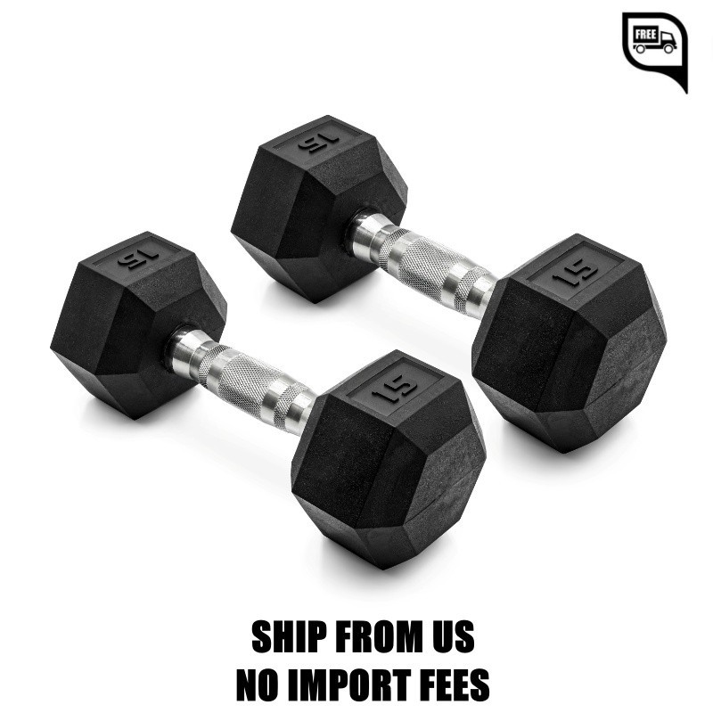CAP Barbell, 15lb Coated Rubber Hex Dumbbell, Pair (No-Roll Design, Ergonomic St