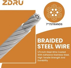 10FT 5mm Braided Stainless Steel Security Cable Lock – Heavy Duty Outdoor Use