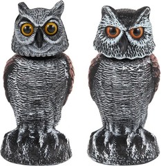 Realistic Fake Owl Scarecrow Set – Rotating Head Bird Repellent for Gardens