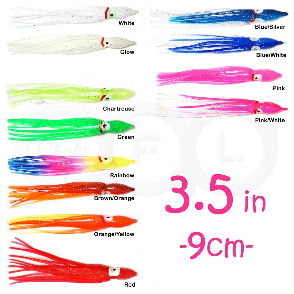 50pcs pack 3.5&Prime; 3 1/2&Prime; 9cm Squid Skirt Hoochies Rock Fish soft Lures Octopus New