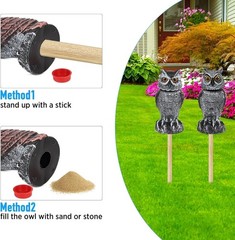 Realistic Fake Owl Scarecrow Set – Rotating Head Bird Repellent for Gardens