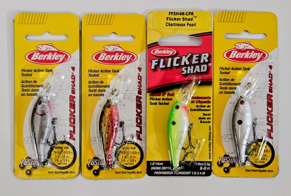 (4) Berkley Flicker Shad 4 Deep Diving Crankbaits 1/8 oz 1.6&Prime; 4 Colors In Set